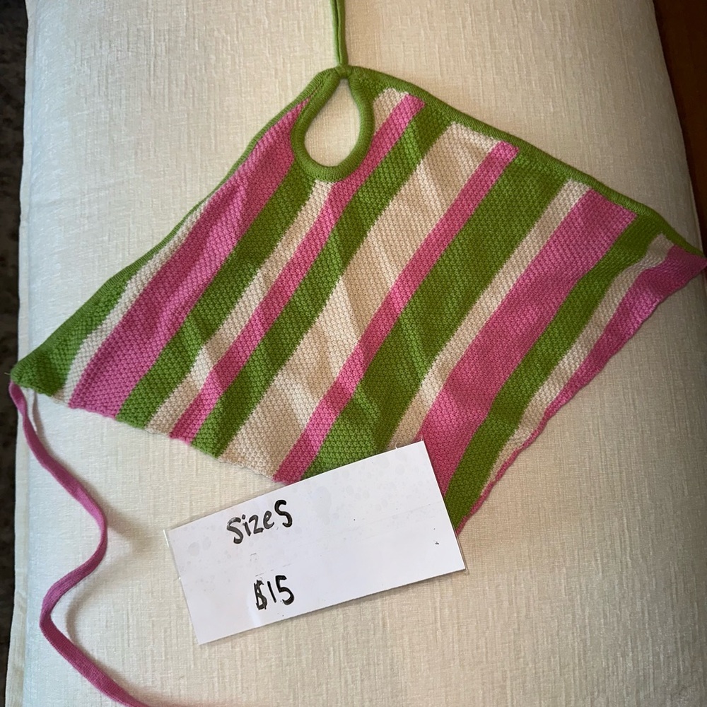 Pink and Green Striped Knit Top